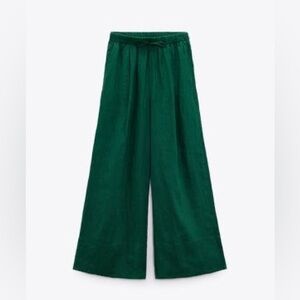 Zara Green Linen Wide Leg Pants | Size XS